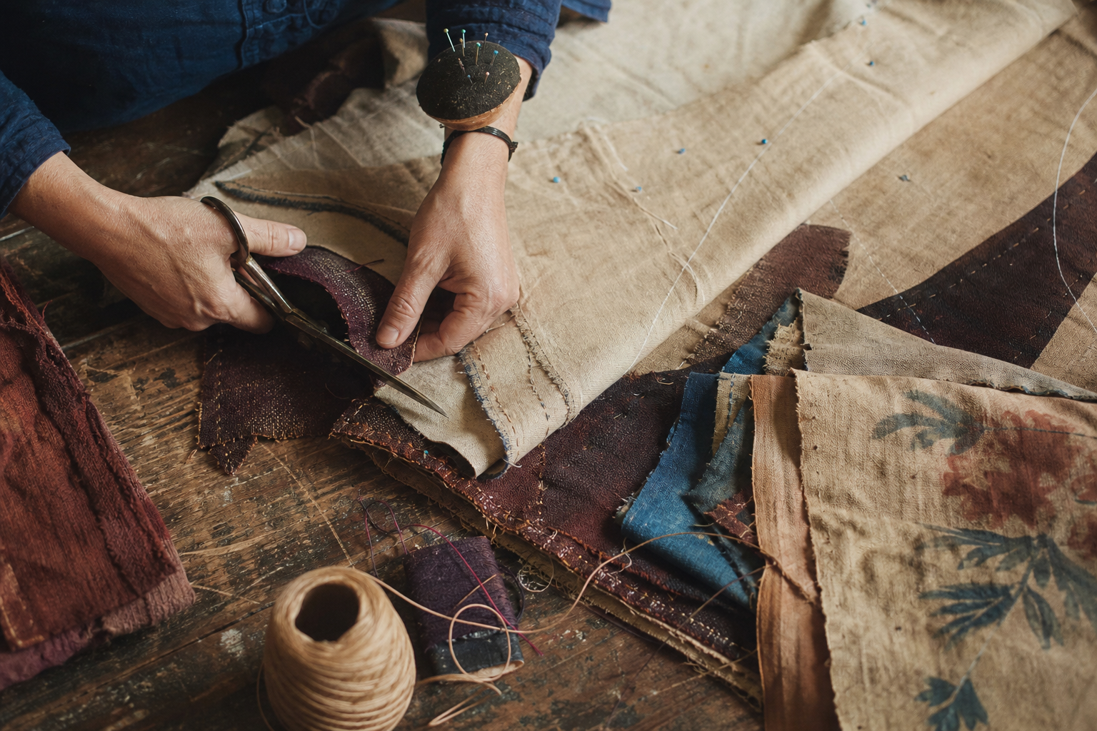 Tessuti, fili e strumenti nell'atelier